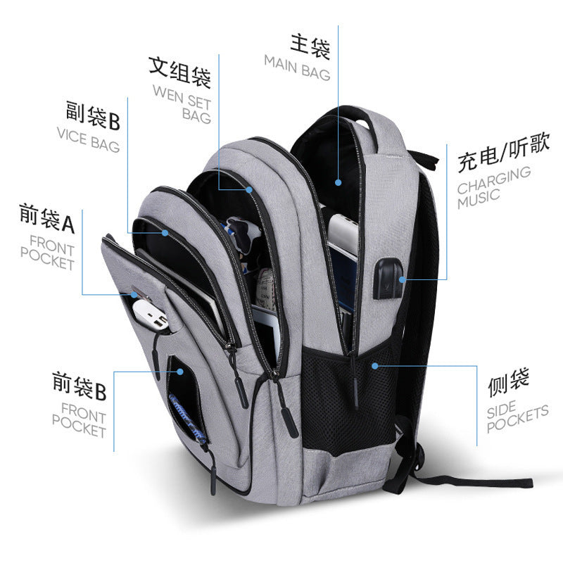 Backpack Men's Large Capacity Backpack Rechargeable USB Business Computer Bag Casual Backpack Early High School Student Schoolbag