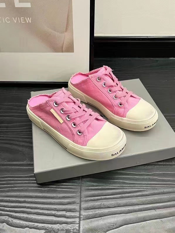 xakxx Paris Distressed Retro Canvas Shoes Men's and Women's Same Lace-up Sneakers Semi-Toe Box Slippers Small Dirty Pumps