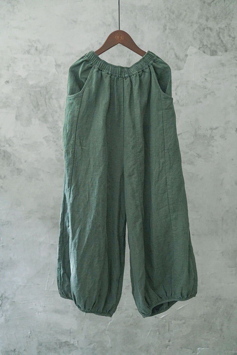 casual literary and artistic washed old thickened linen pants retro zen loose and versatile thin trousers K21307