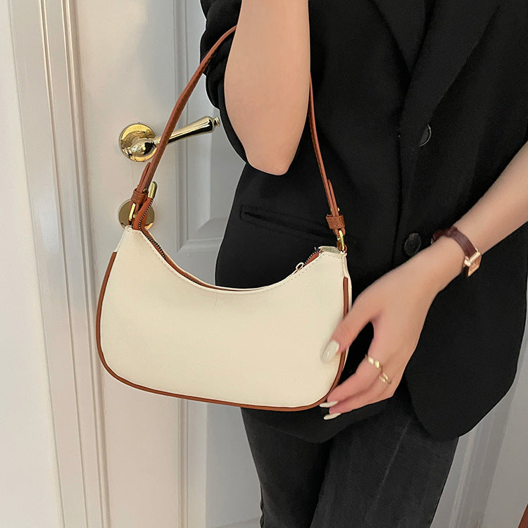 XAKXX 2025 new niche underarm bag women's fashion simple contrasting color crescent bag versatile single shoulder crescent bag women