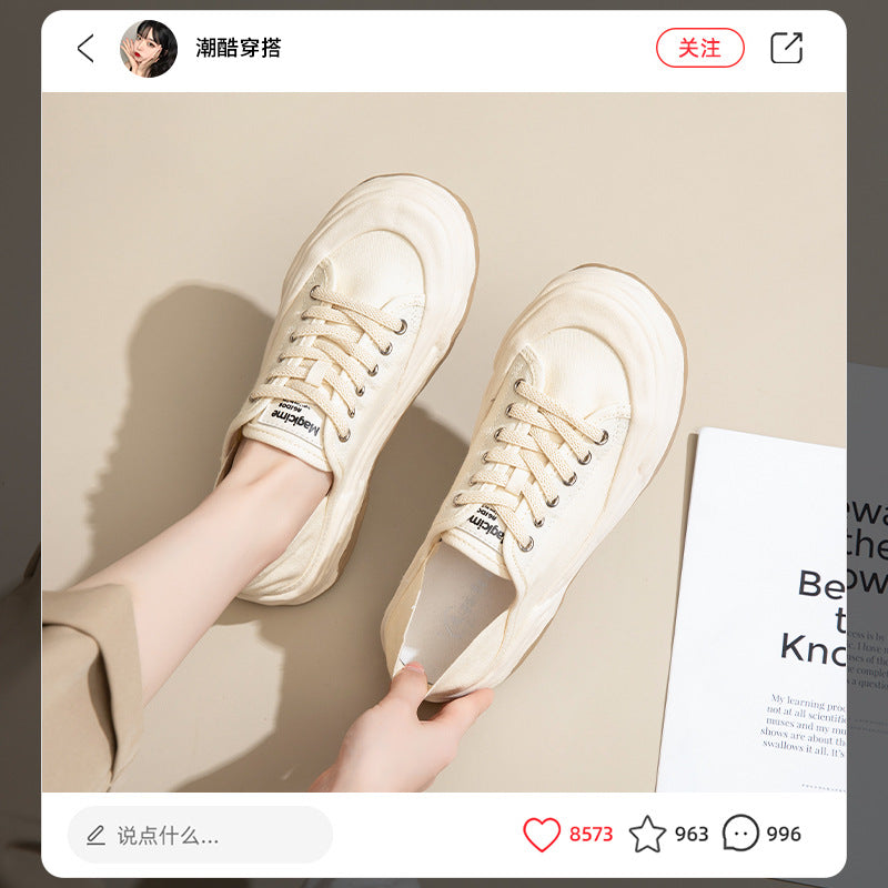 xakxx Augusto Canvas Shoes for Women New Autumn College Style Retro White Shoes Two-Way Casual Sneakers Fashion