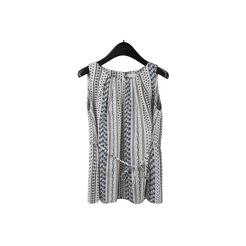 2025 floral striped lace-up shirt 2025 summer new beach vacation style loose top T5056X