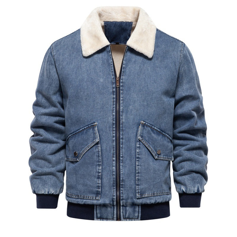 XAKXX 2025 Autumn and winter new velvet denim jacket New casual washed men's denim top thickened men's cotton jacket