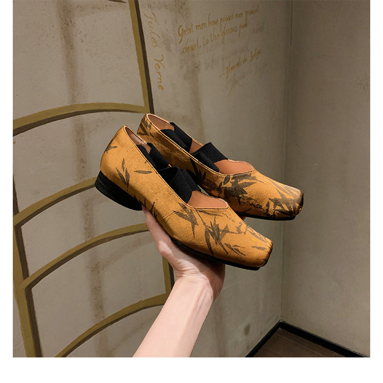 2025 Sheepskin version~ Trendy national style new Chinese style high texture square head versatile commuter ol thick heel ballet single shoes women
