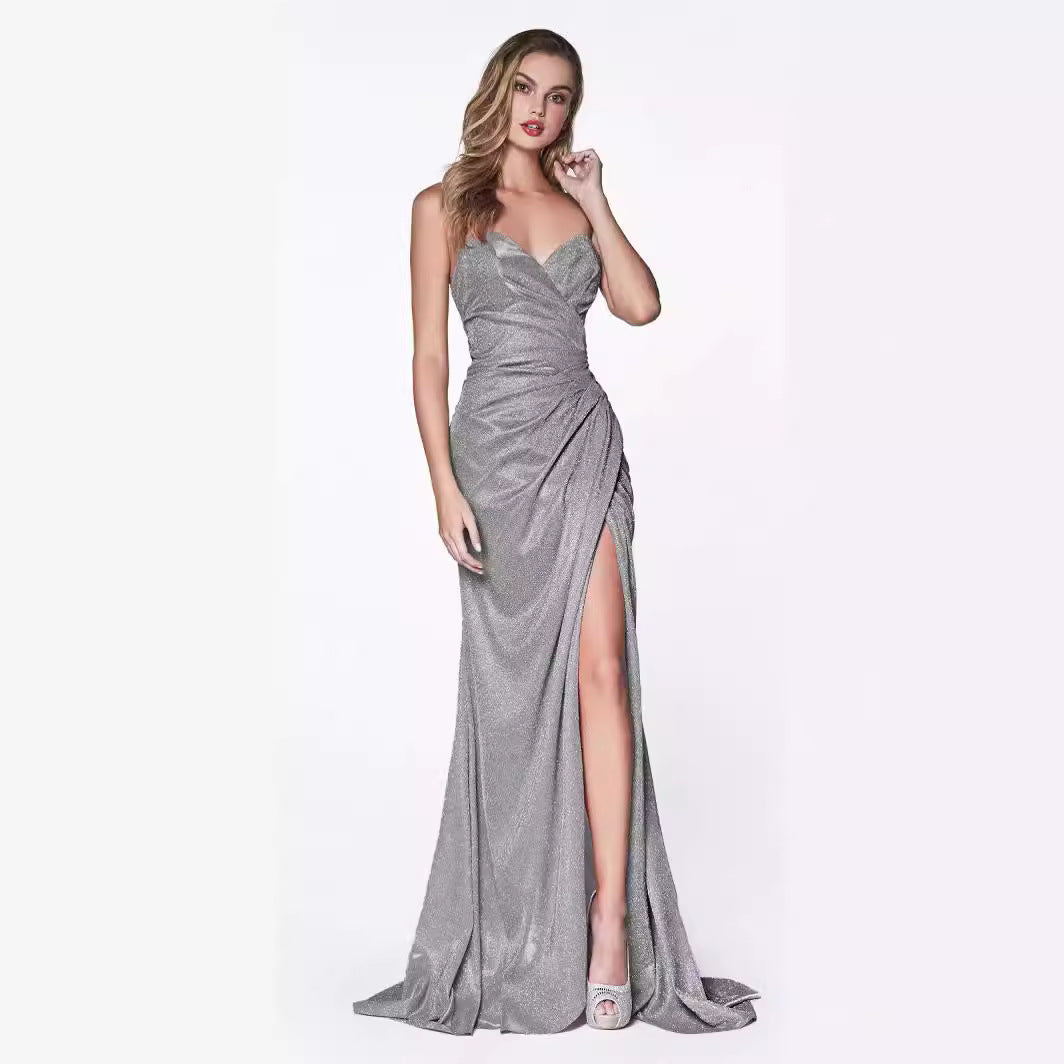 XAKXX 2025 popular New Popular trade fashion suspender suspender flash banquet event atmosphere thin long dress evening dress