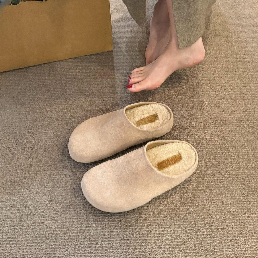 2025 3CM inner height increase~ velvet Birkenstocks thick-soled half-drag, autumn and winter new models one-pedal lazy bag head half-drag