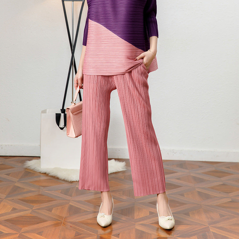 casual pants women's spring and summer simple elastic loose small drape thin high waist pleated straight pants trousers