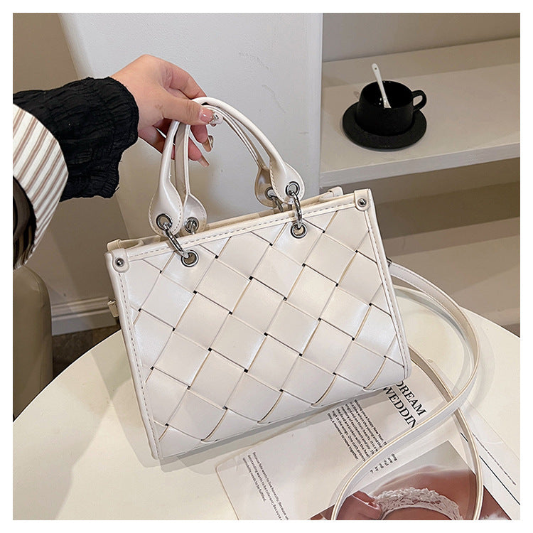 XAKXX 2025 popular spring new fashion small explosion texture woven portable tote bag commuter versatile shoulder messenger bag bag