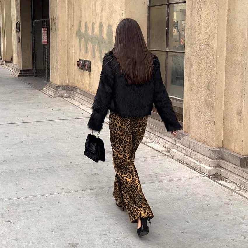 XAKXX 2025 early spring fashion new retro Spice Girls loose high waist leopard print casual pants 2025 cross-border wholesale trousers women