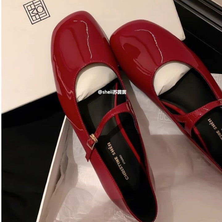 2025 Cowhide version~ New British style versatile patent leather buckle with thick heel Mary Jane women's shoes commuter shoes OL