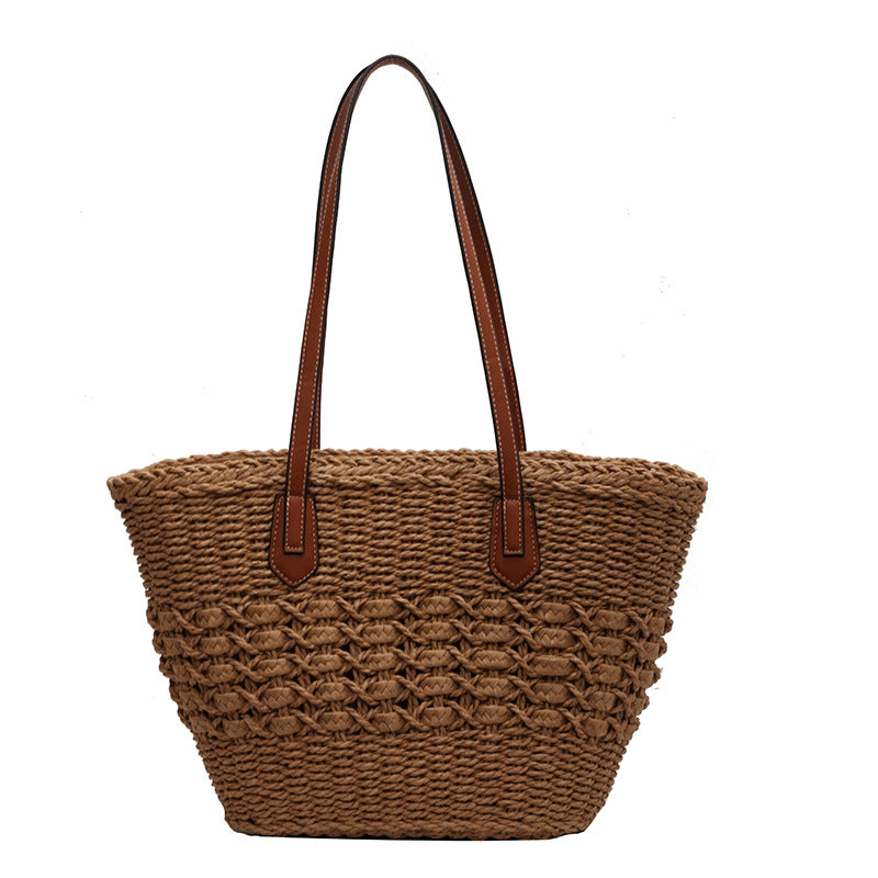 2025 Straw bag ins simple woven tote bag shoulder portable large-capacity women's bag summer vacation beach bag