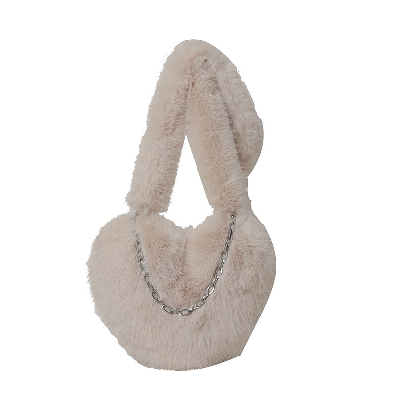 XAKXX 2025 new oblique span love bag imitation fox hair large capacity fashion personalized chain handbag shoulder bag