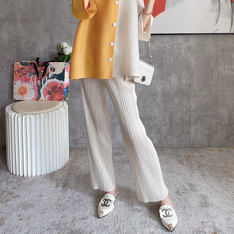 casual pants women's spring and summer simple elastic loose small drape thin high waist pleated straight pants trousers