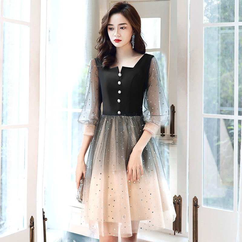 Black small evening dress women's 2025 new annual meeting art test banquet temperament host dress dress spring