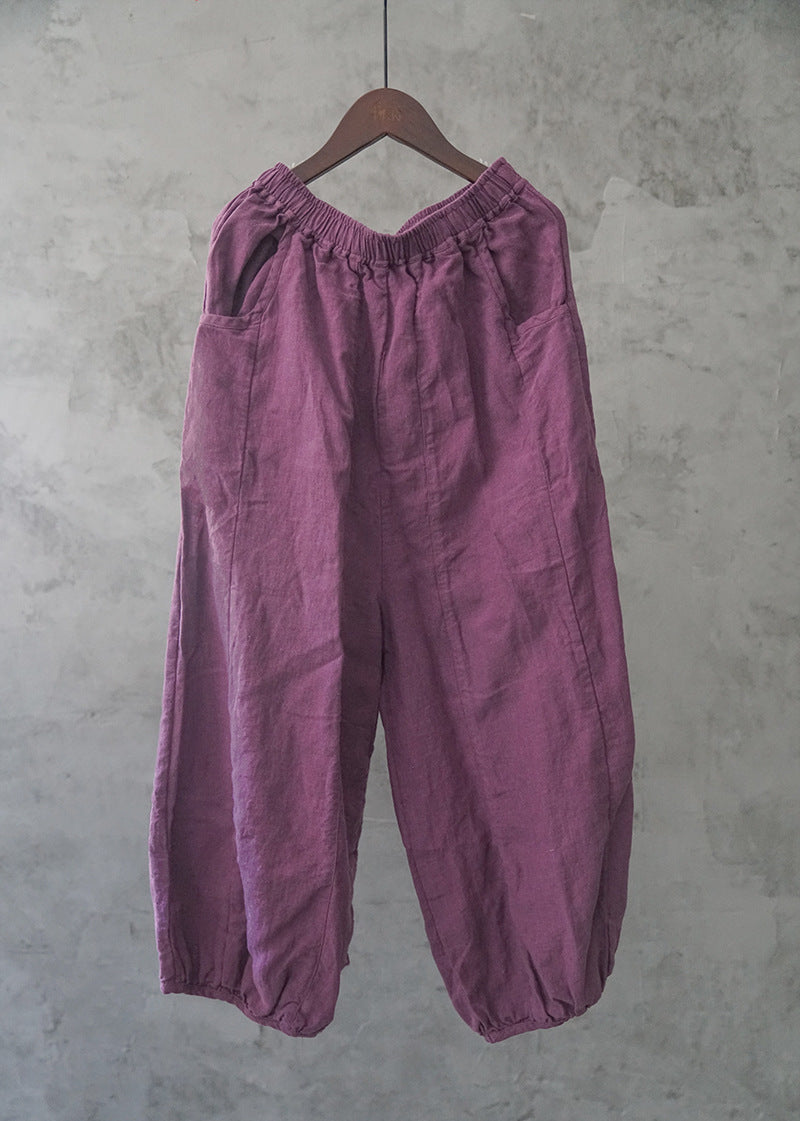 casual literary and artistic washed old thickened linen pants retro zen loose and versatile thin trousers K21307