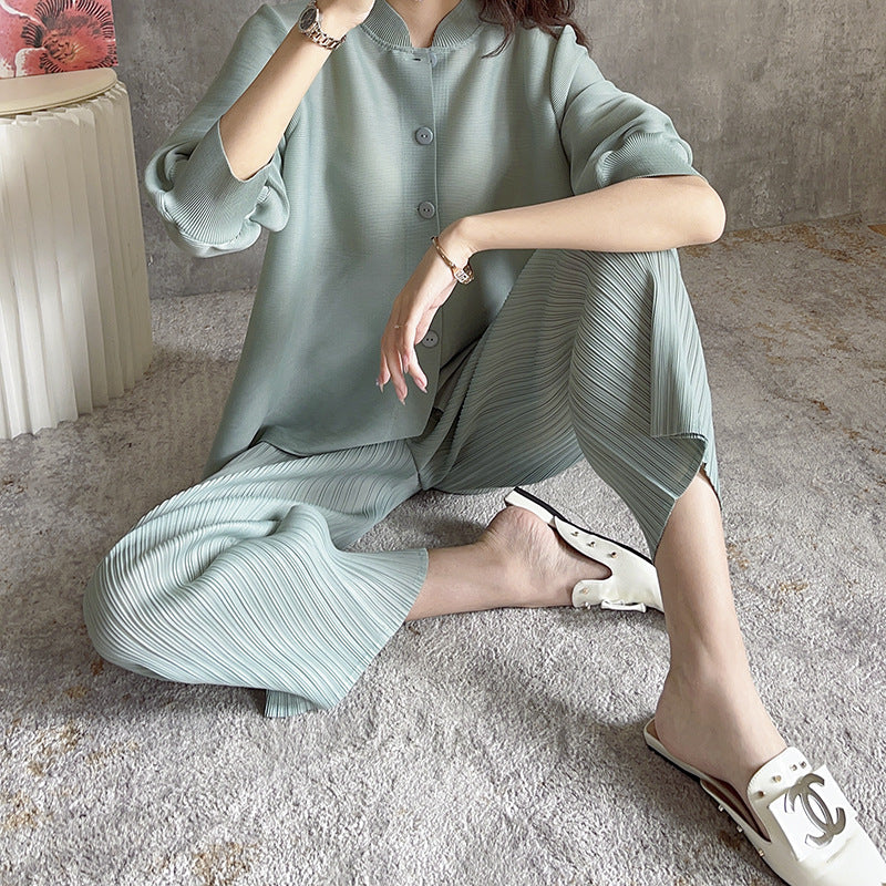 casual pants women's spring and summer simple elastic loose small drape thin high waist pleated straight pants trousers