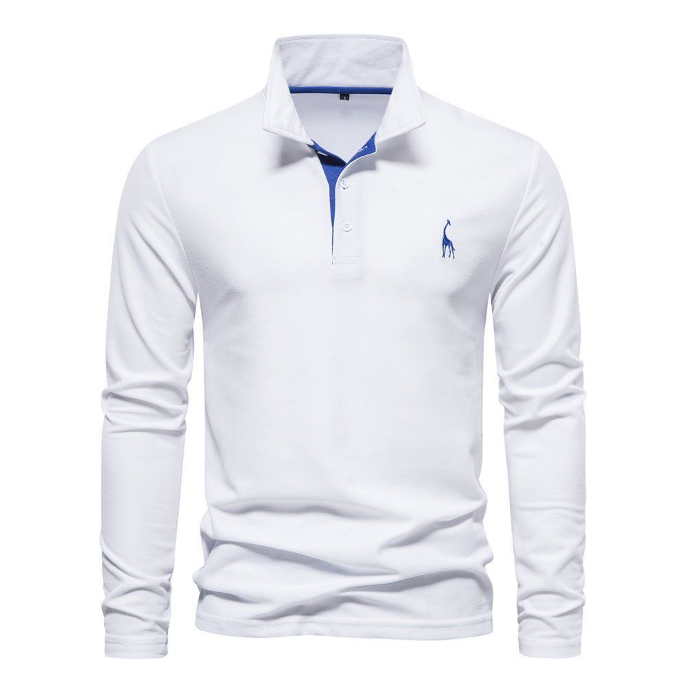 XAKXX 2025 popular Spring and Autumn New Lapel Men's Cotton POLO Shirt Fashion Casual Men's Deer Embroidery Long Sleeve Spot Wholesale