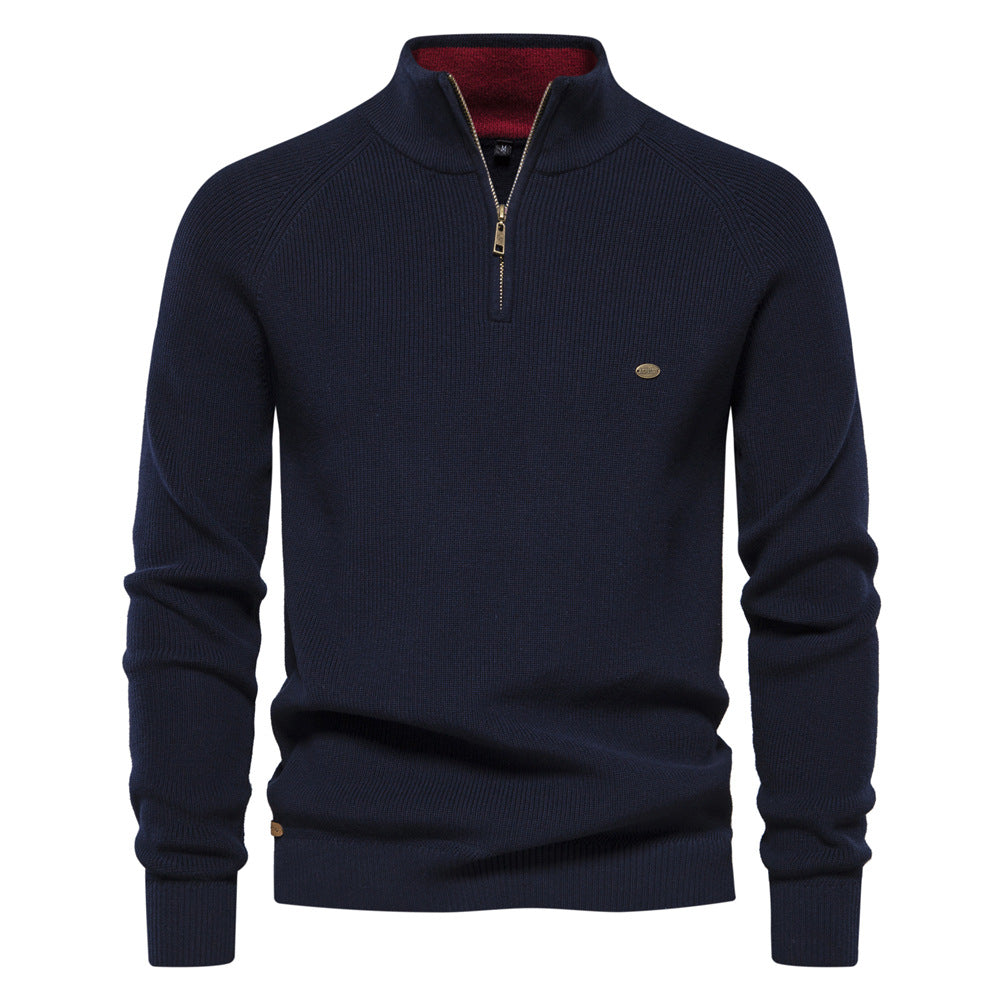 XAKXX 2025 Autumn and winter new men's Popularan size New sweater men's long-sleeved half-zipper stand-up collar solid color versatile casual trendy sweater