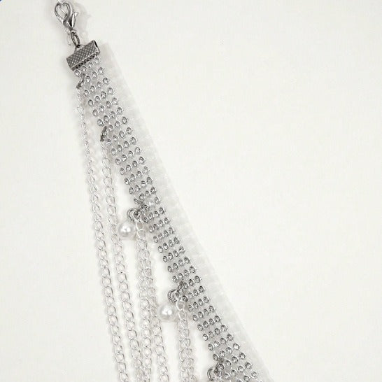 2025 3423 waist chain personalized pearl pendant rhinestone connected multi-layer wave fringed chain waist chain waist
