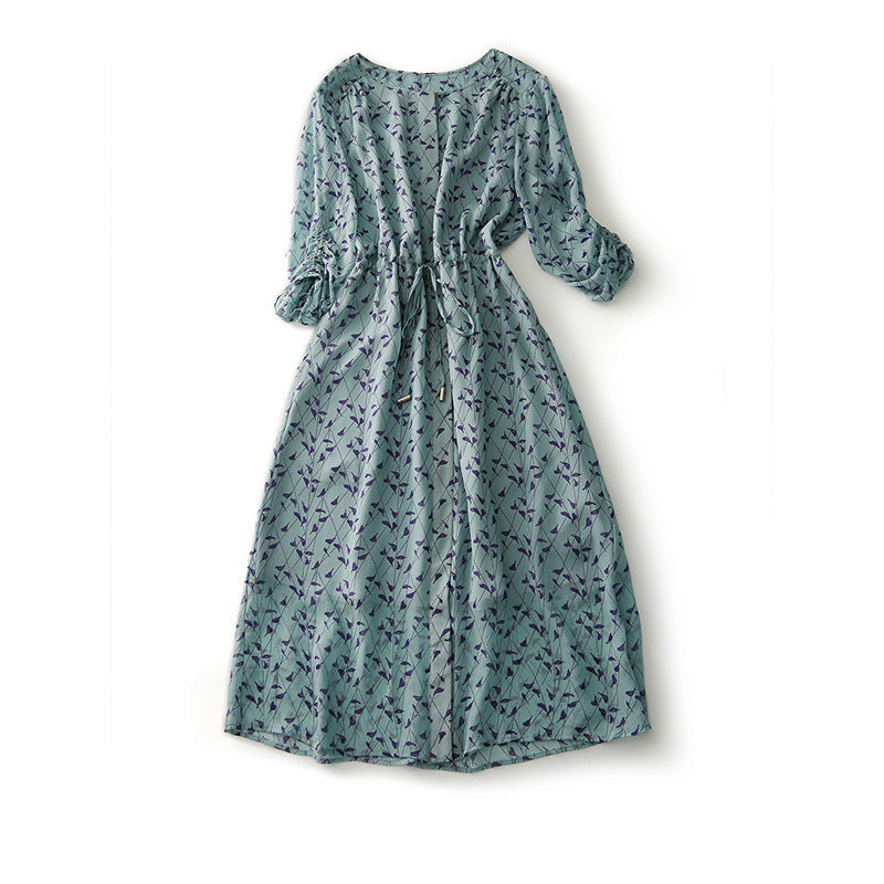 2025 Mulberry silk high-end silk dress, small floral skirt, coffee break skirt medium and long summer Hangzhou women's clothing