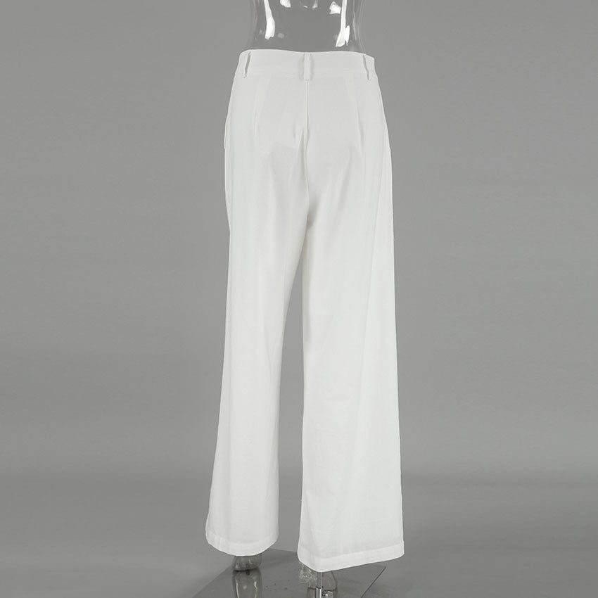 XAKXX Spring and summer commuting lazy cotton and linen niche white fashion high waist wide pants 2025 loose pocket casual pants women's clothing