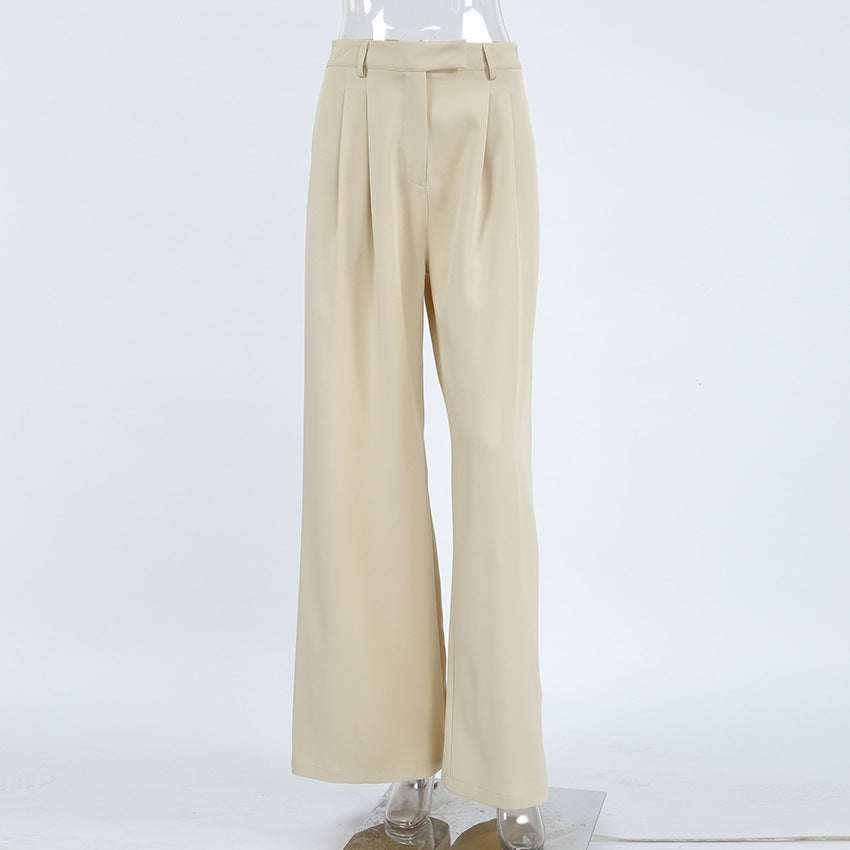 XAKXX Casual khaki fashion temperament wide-footed pants autumn and winter new versatile lazy style commuter high-waisted suit pants trousers