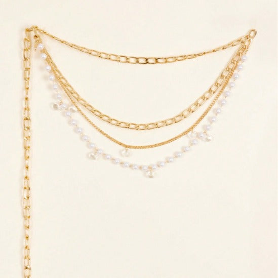 FB3383 2025 waist chain transparent edge hole bead pendant pearl chain metal chain fringed combination waist chain