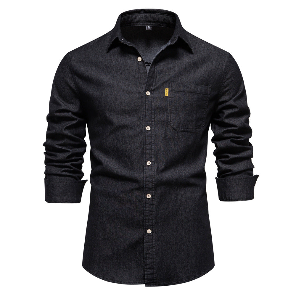 XAKXX 2025 popular Popular trade New explosion men's beautiful size denim shirt men's casual solid color men's denim long-sleeved shirt