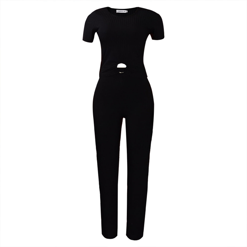 2025 D277 New supply popular summer new solid color pit strip casual fashion suit 2025 two-piece set
