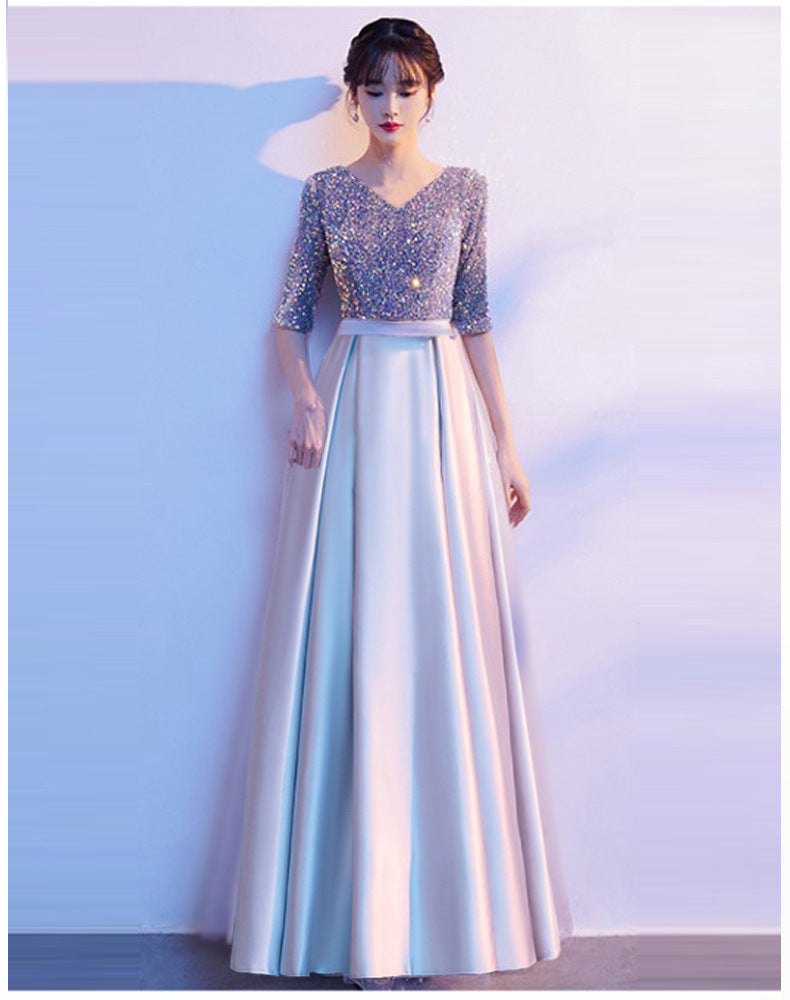 2025 New cantata costume female popular new sequined adult choir host red song recitation evening dress