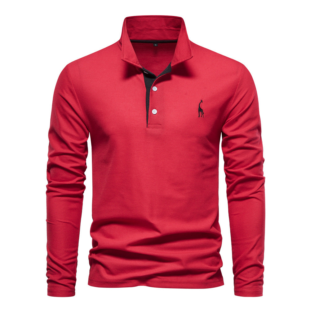 XAKXX 2025 popular Spring and Autumn New Lapel Men's Cotton POLO Shirt Fashion Casual Men's Deer Embroidery Long Sleeve Spot Wholesale