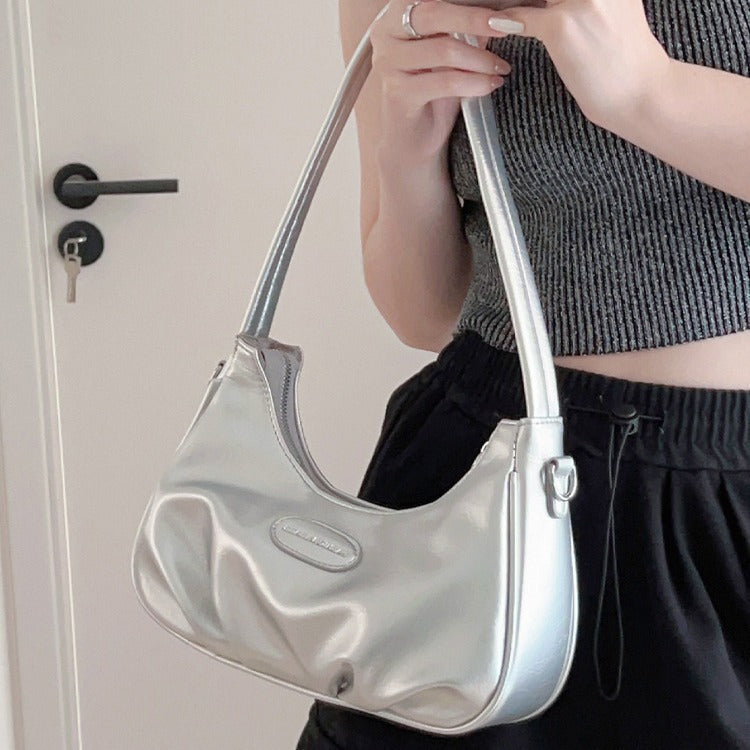 XAKXX 2025 This year's popular niche girls bag popular trend silver shoulder underarm bag fashion Spice girl messenger bag women's summer