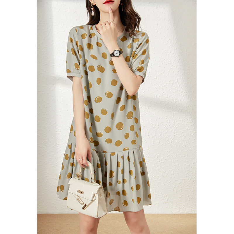 2025 Silk polka dot fishtail skirt mulberry silk dress summer women's clothing medium and long loose pleated skirt print