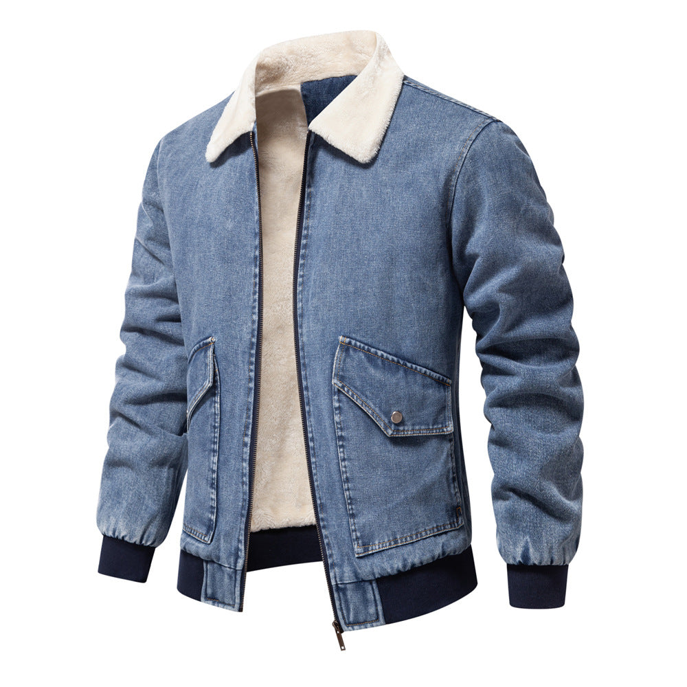 XAKXX 2025 Autumn and winter new velvet denim jacket New casual washed men's denim top thickened men's cotton jacket