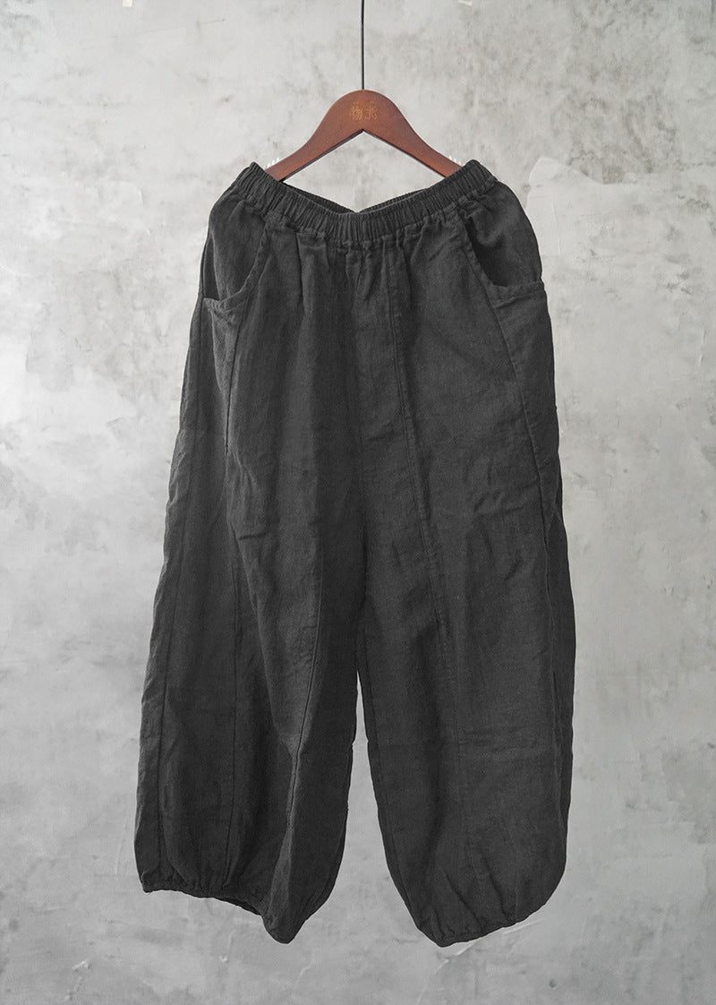 casual literary and artistic washed old thickened linen pants retro zen loose and versatile thin trousers K21307