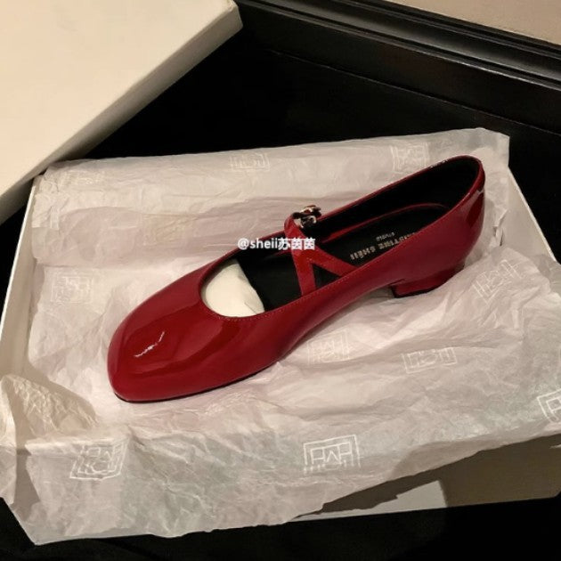 2025 Cowhide version~ New British style versatile patent leather buckle with thick heel Mary Jane women's shoes commuter shoes OL