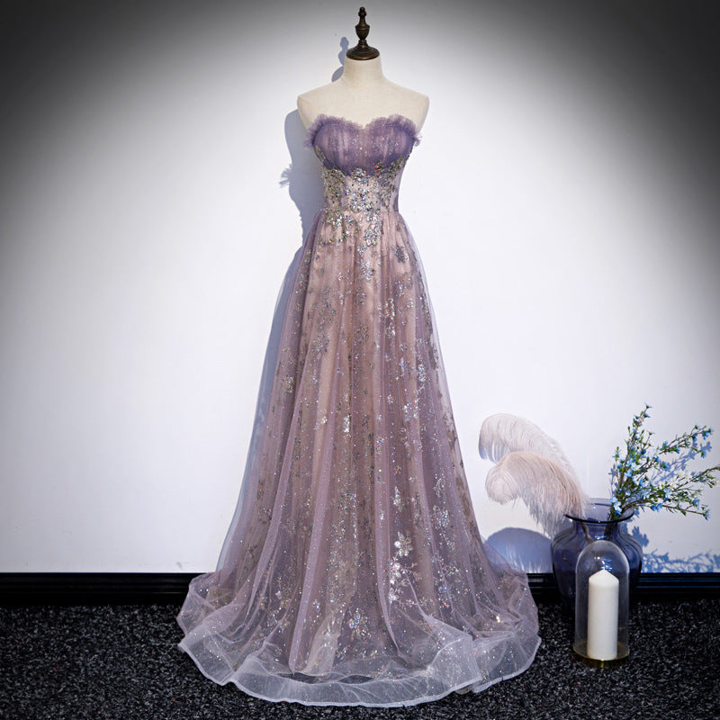 2025 Tube top evening dress women's popular autumn new fashion trend annual meeting host vocal art test dress