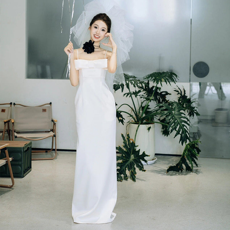 2025 white light wedding dress fishtail suspender sleeveless wedding dress bride simple travel photography license engagement dress dress