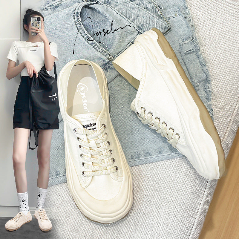 xakxx Augusto Canvas Shoes for Women New Autumn College Style Retro White Shoes Two-Way Casual Sneakers Fashion
