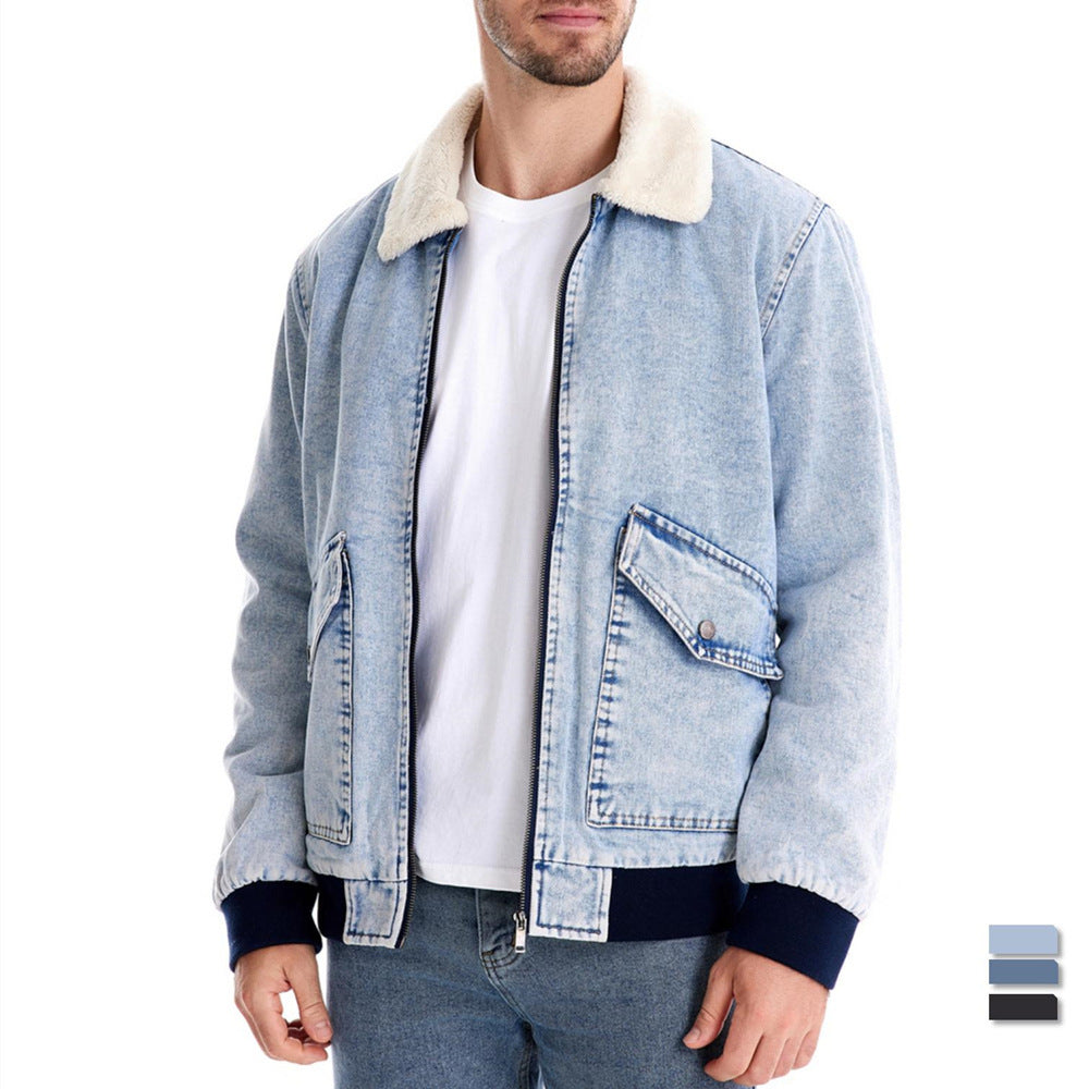 XAKXX 2025 Autumn and winter new velvet denim jacket New casual washed men's denim top thickened men's cotton jacket