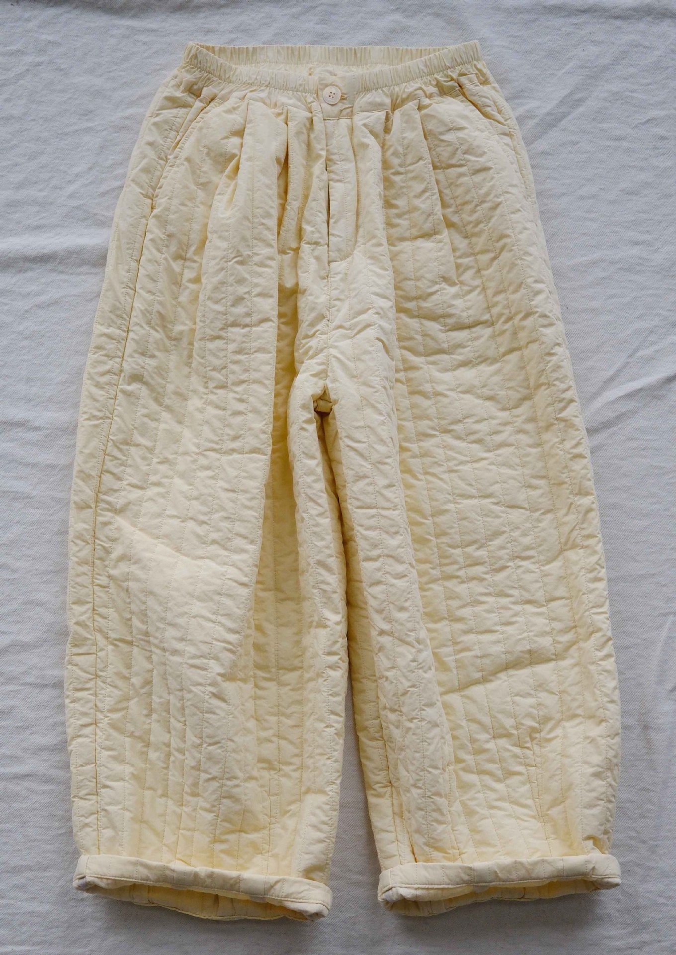 casual and literary thickened quilting cotton nine-point pants, clean and simple striped quilting cotton pants K22377