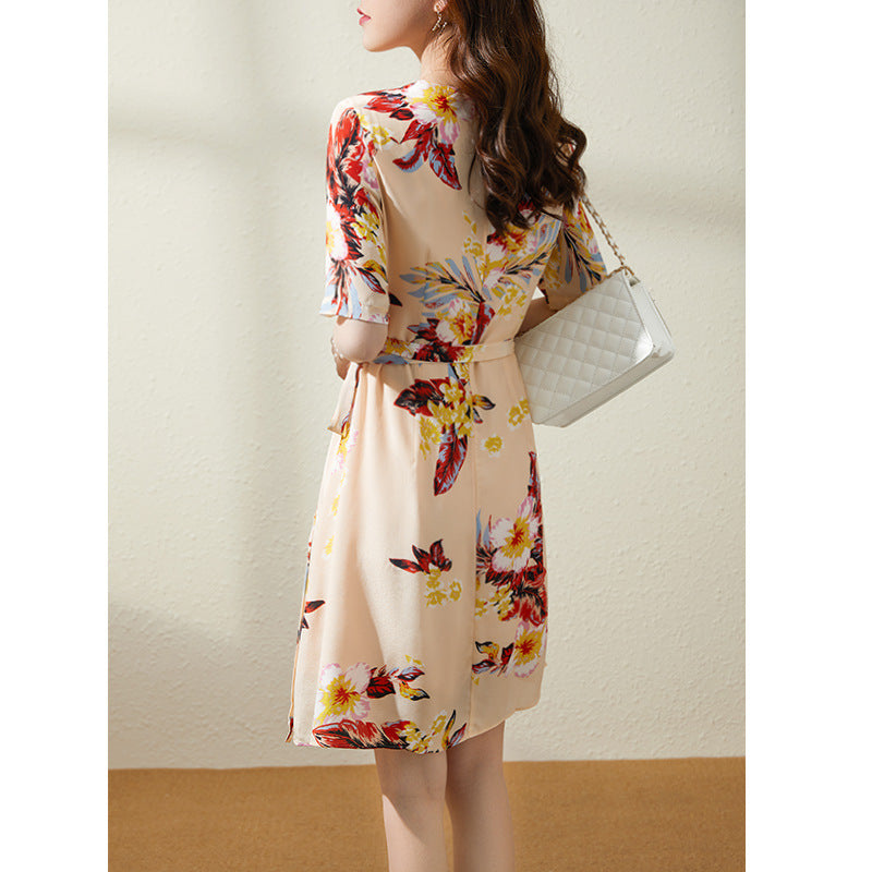 2025 Coffee break heavy silk dress summer new temperament haute couture women's clothing retro mulberry silk skirt