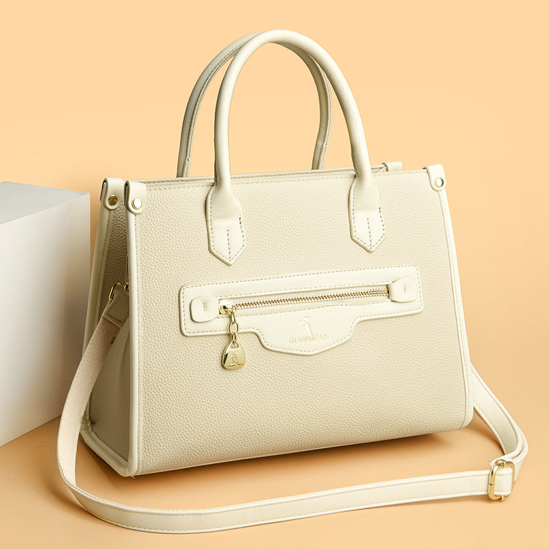 Premium contrasting color handbag popular new retro solid color tote bag simple shoulder bag large capacity messenger bag