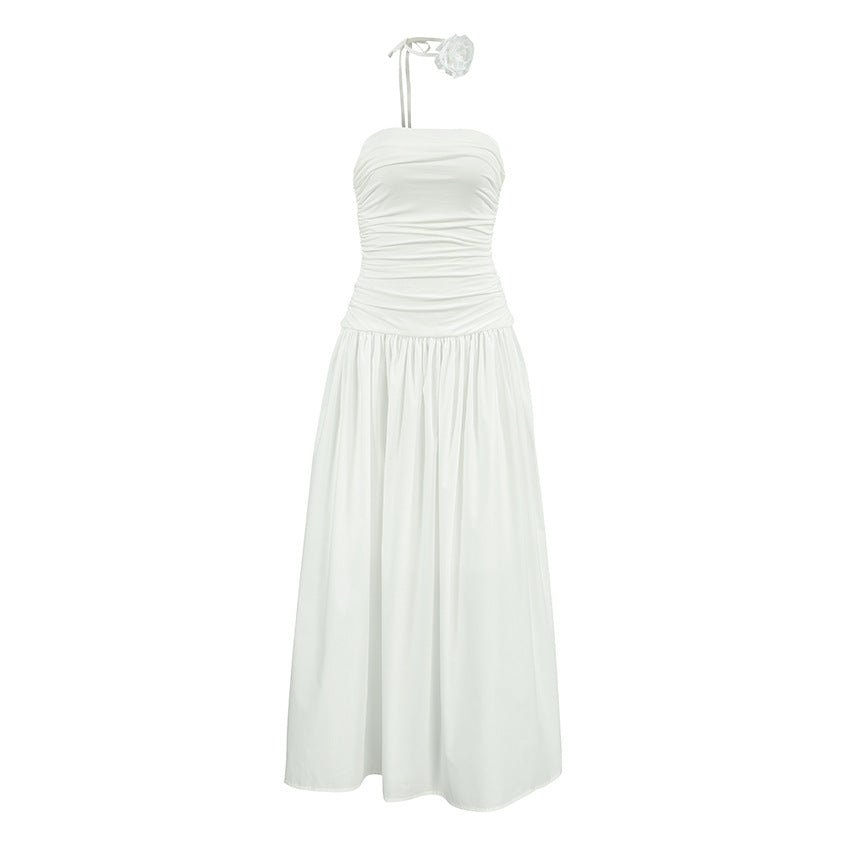 XAKXX 2025Autumn white temperament off-the-shoulder suspender slim tube top low-rise slim dress 2025 fashion flower dress