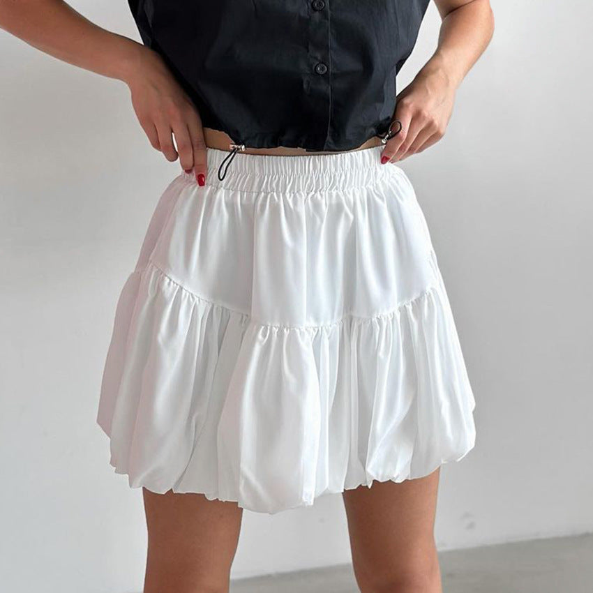 XAKXX Spring and summer simple white fashion chiffon balloon skirt 2025 niche girls style versatile high waist skirt women