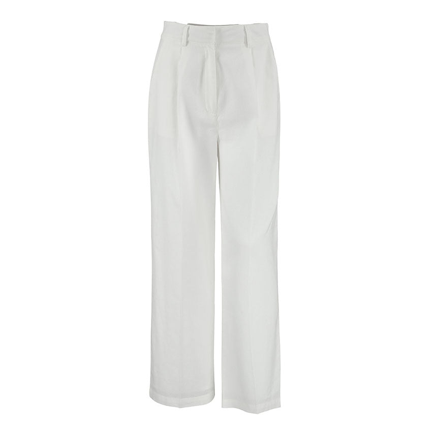 XAKXX Spring and summer commuting lazy cotton and linen niche white fashion high waist wide pants 2025 loose pocket casual pants women's clothing