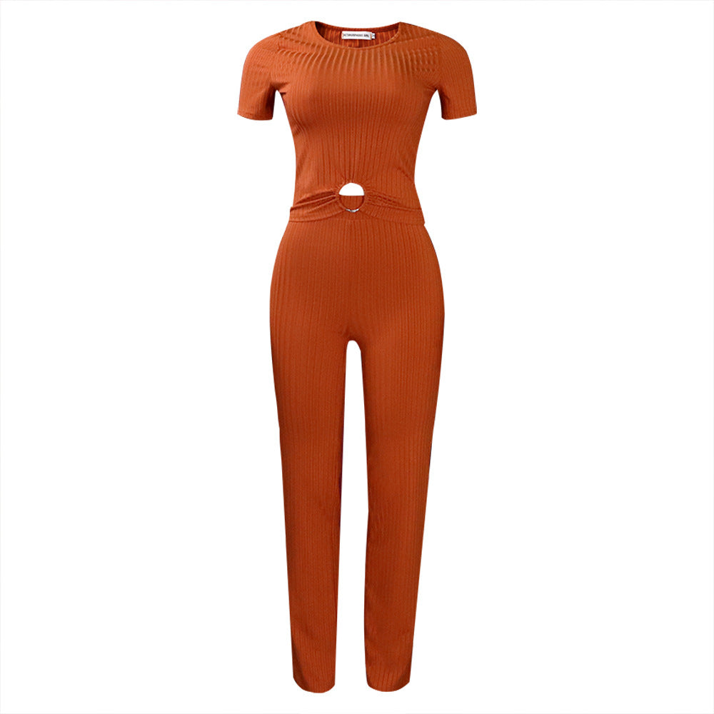 2025 D277 New supply popular summer new solid color pit strip casual fashion suit 2025 two-piece set