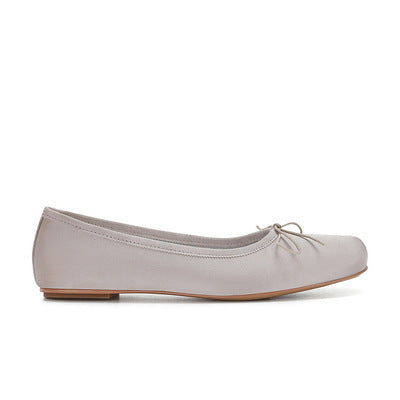 2025 Sheepskin version~ Su Yinyin's same square head temperament bow commuting shallow mouth ballet single shoes women's flat shoes