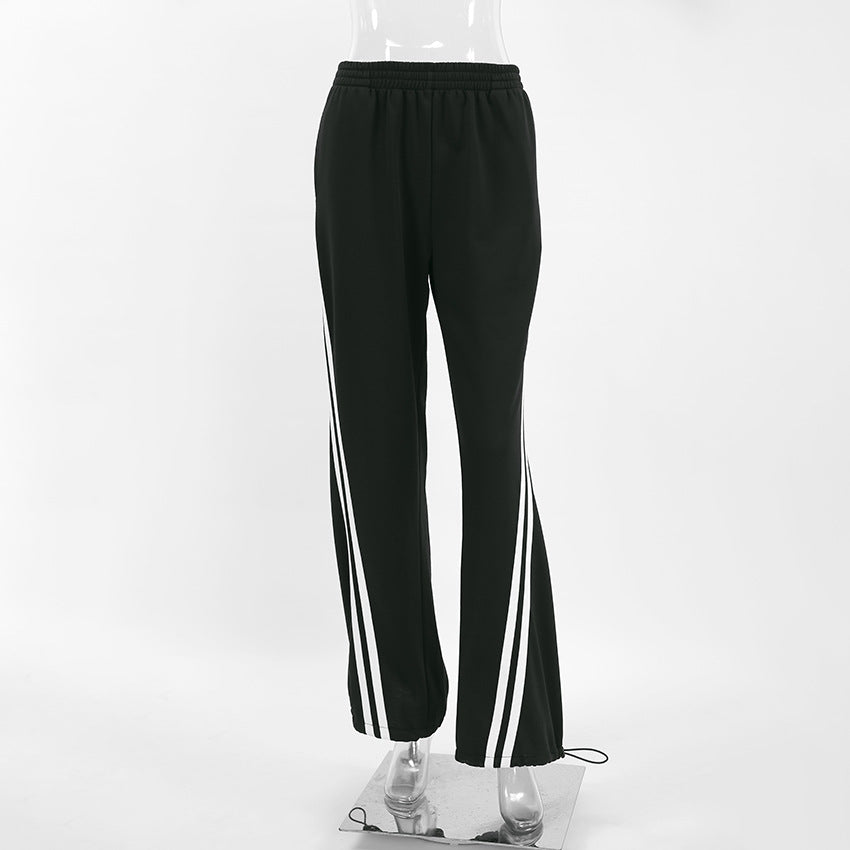 XAKXX 2025popular autumn and winter fashion black knitted personalized contrasting color versatile trousers 2025 commuter lace-up low-rise casual trousers women