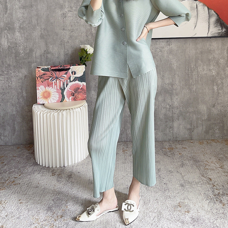casual pants women's spring and summer simple elastic loose small drape thin high waist pleated straight pants trousers
